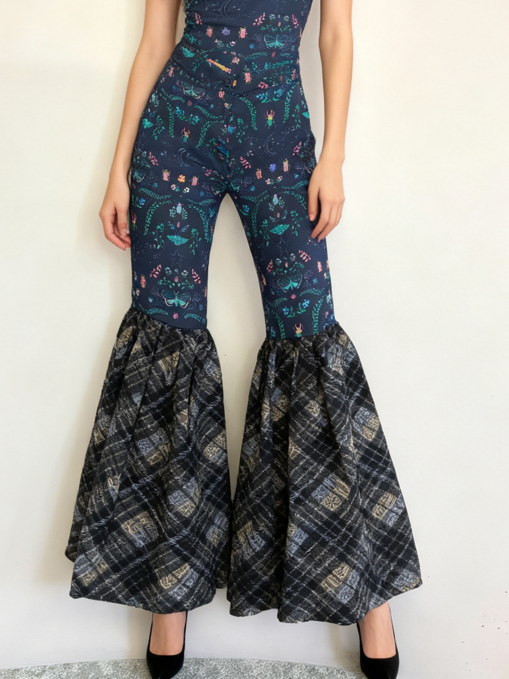 【Hommage】プリント×チェックフレア・アートパンツ