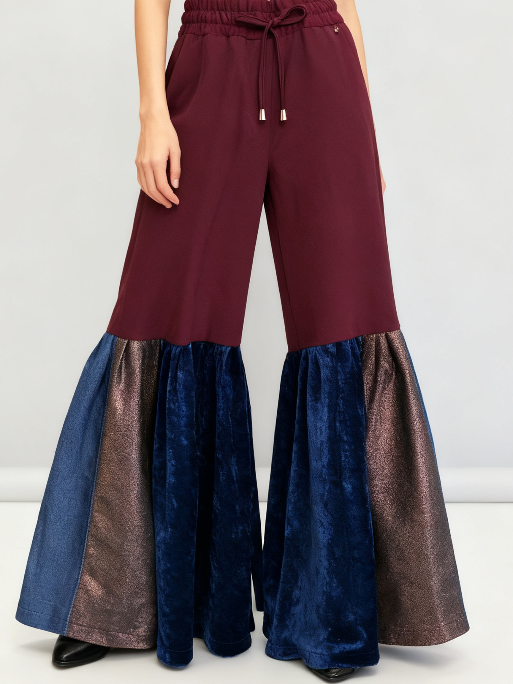 【Hommage】ベルベット×メタリック・フレアアートパンツ
