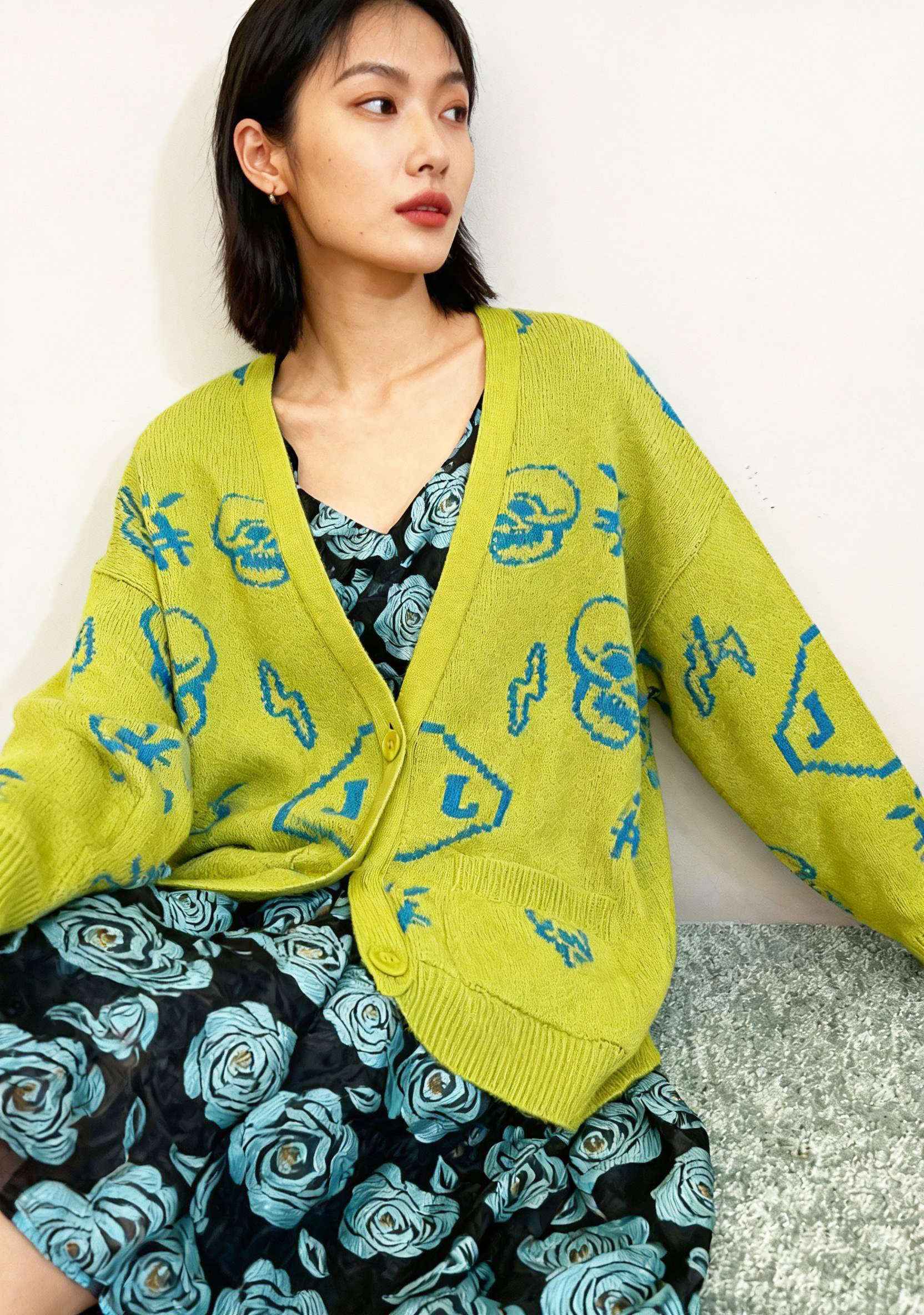 【Hommage】薔薇フリルヘム・アートカーディガン