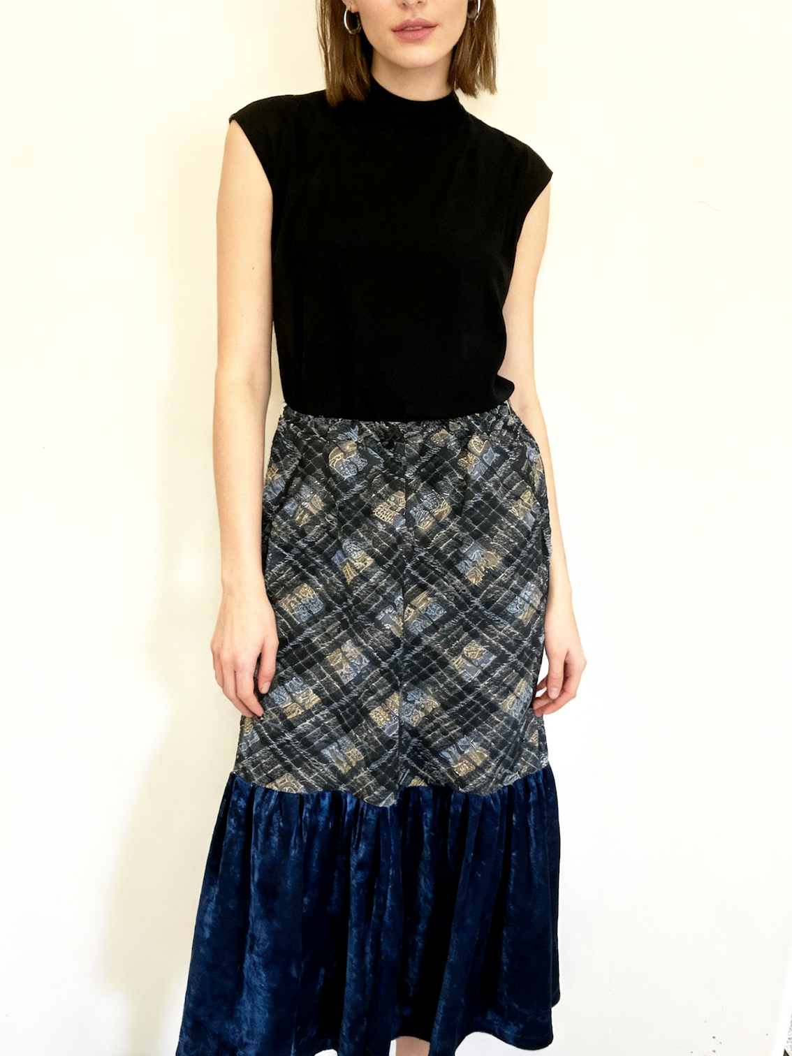 【Hommage】チェック×ベルベット・コンビアートパンツ