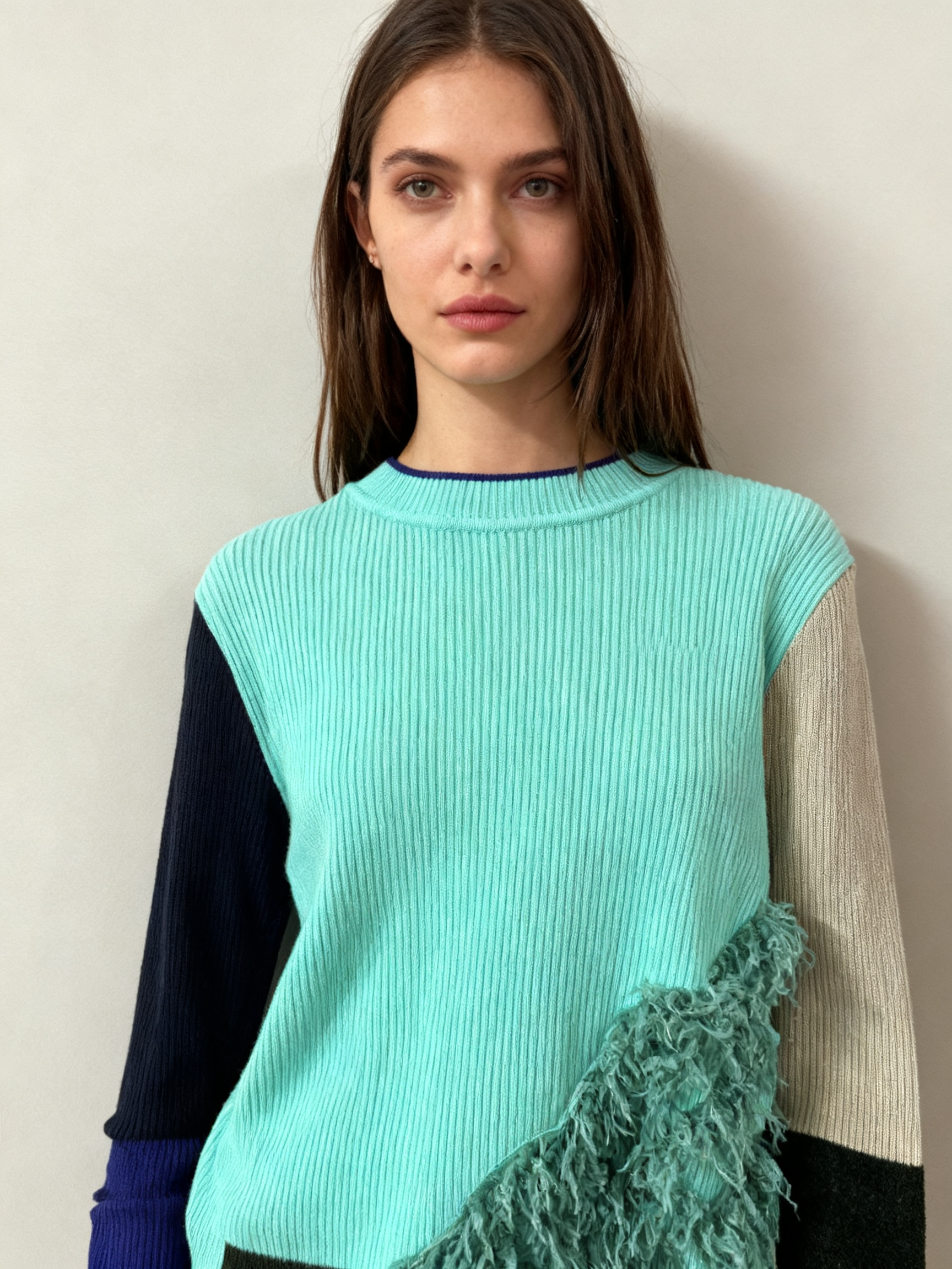 【Hommage】異素材ミックス・カラーブロックトップス