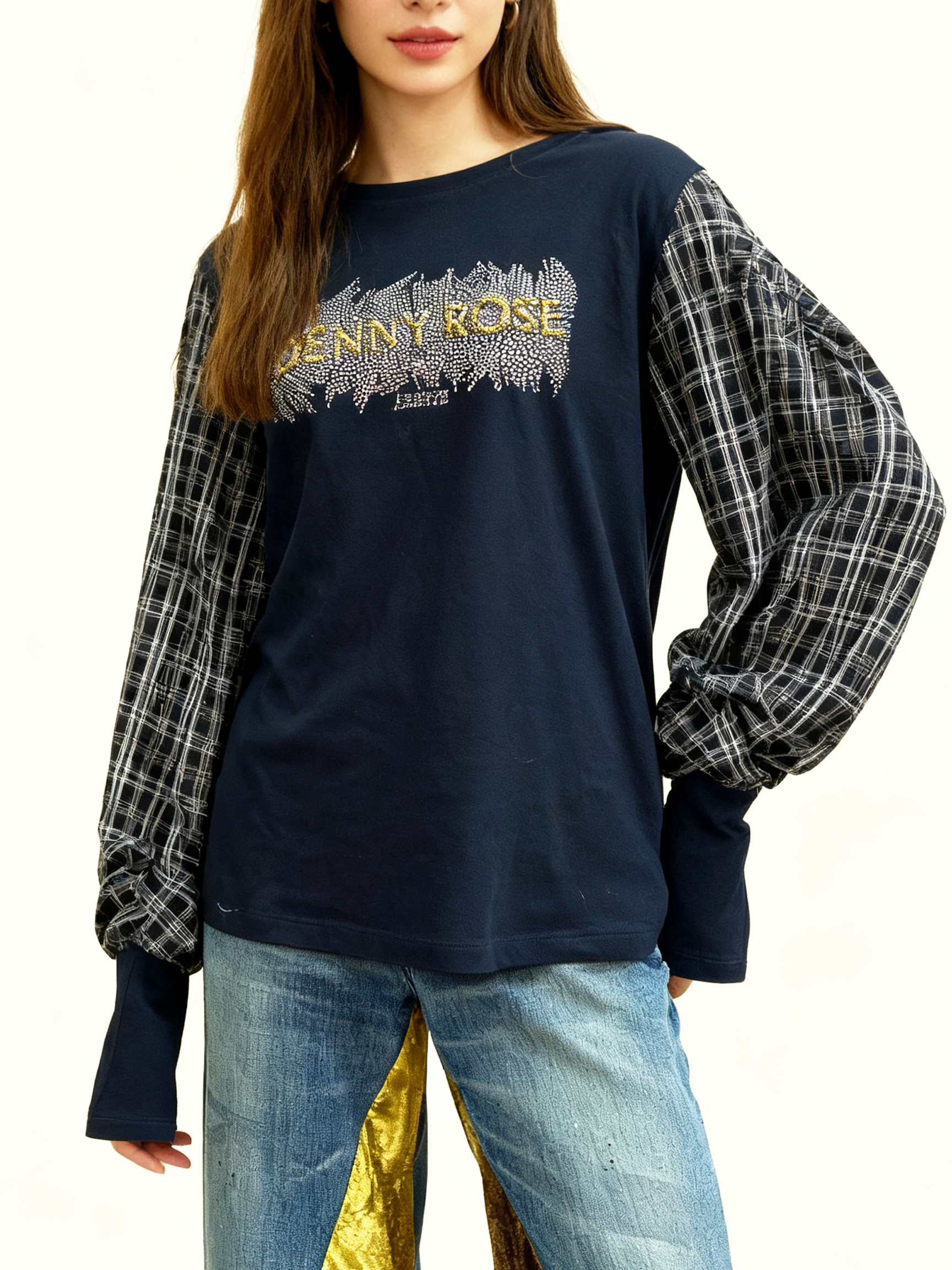 【Hommage】コンビスリーブ・アートロングトップス